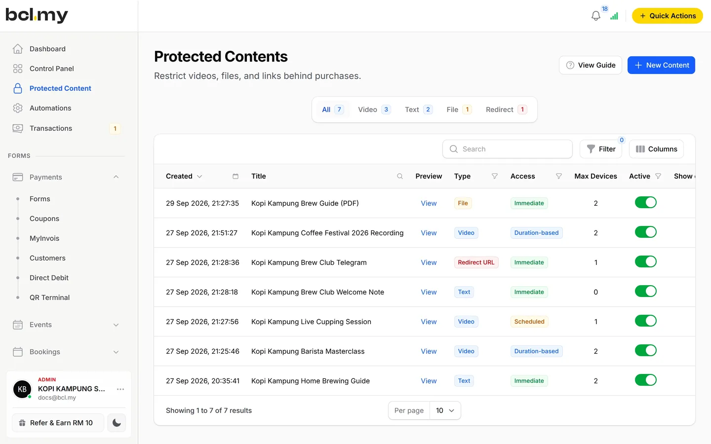 Protected Content: files, videos, text and links