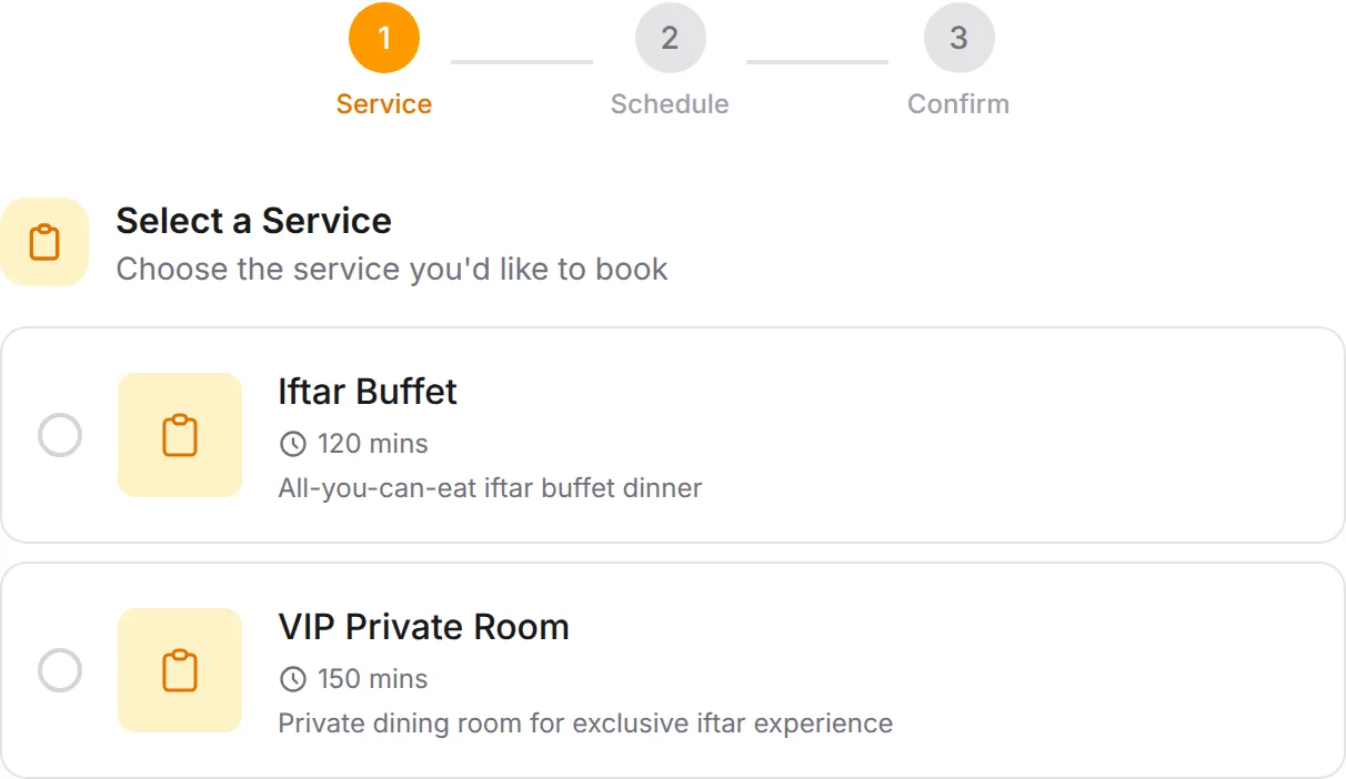 Buffet Ramadan booking form: Iftar Buffet, VIP Private Room