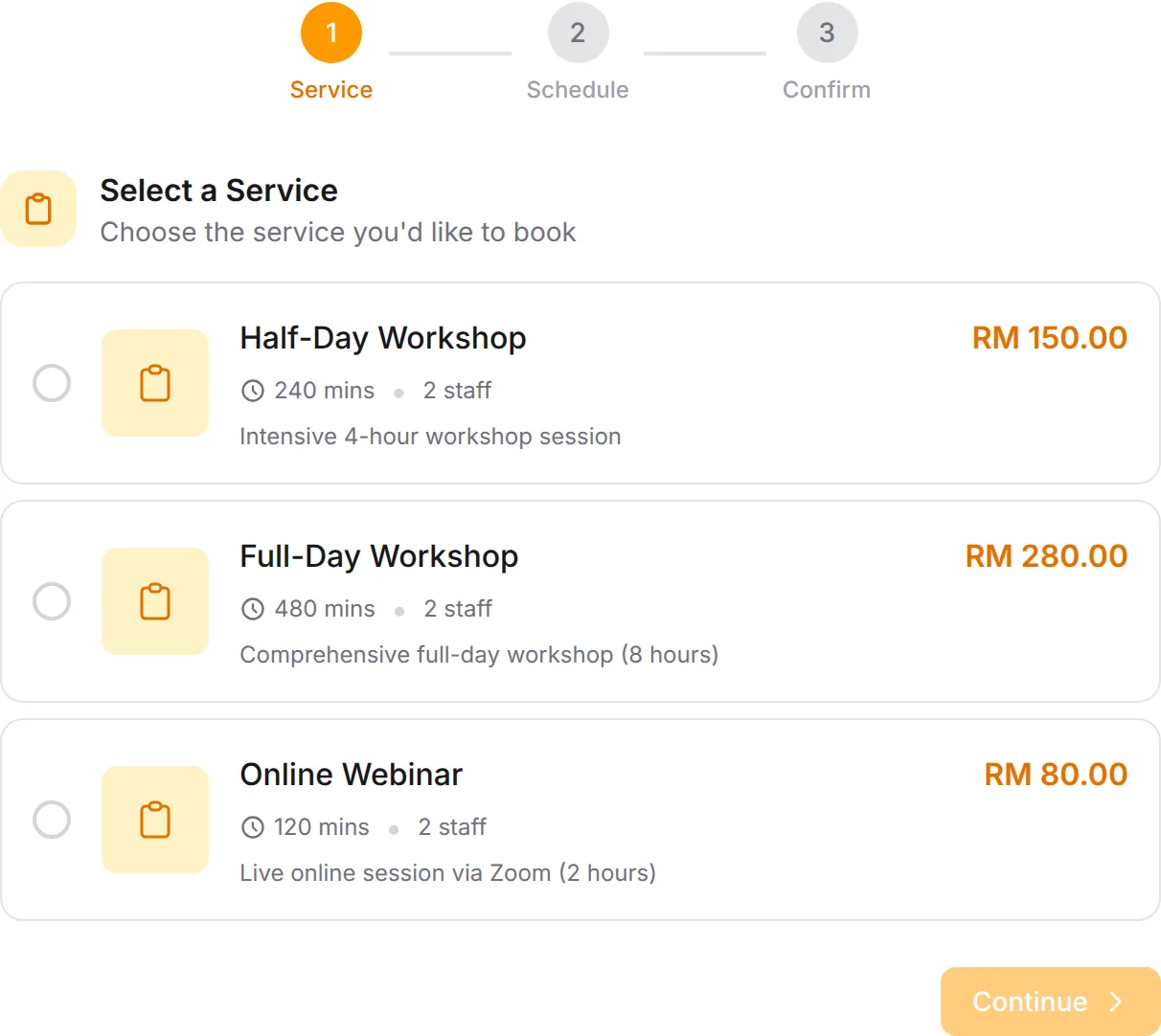 Workshop & Seminar booking form: Half-Day Workshop, Full-Day Workshop, Online Webinar